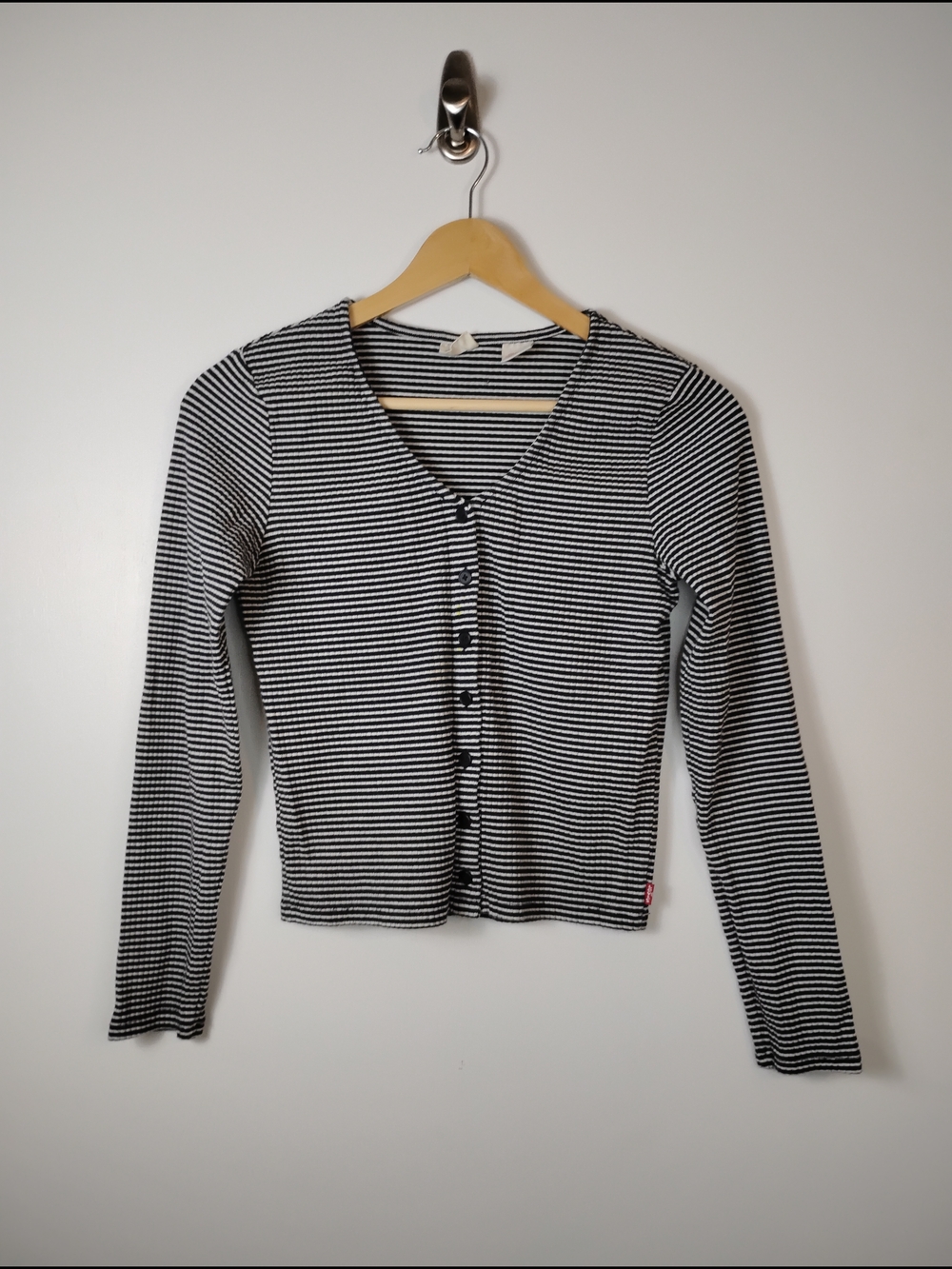 Levis Striped Black & White Button-Front Crop Top